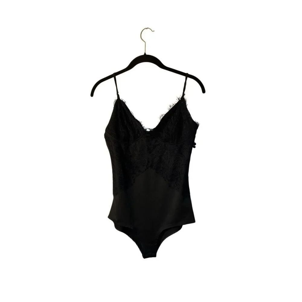 Nasty girl, black lace front bodysuit, whimsigoth Gothic M